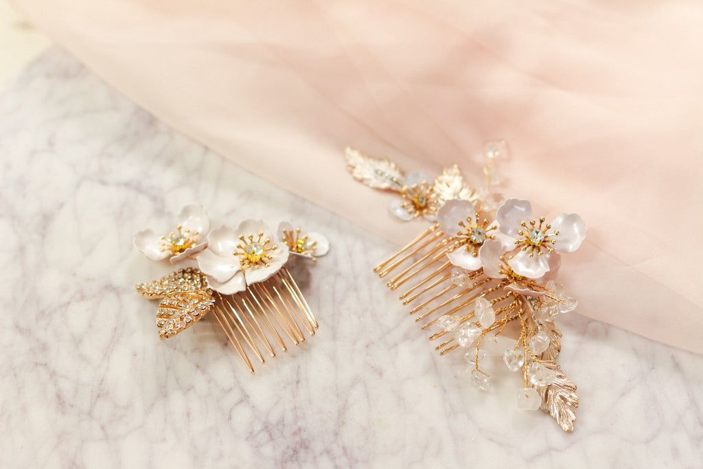 ANEMONE: Ivory and Gold Floral Hair Combs