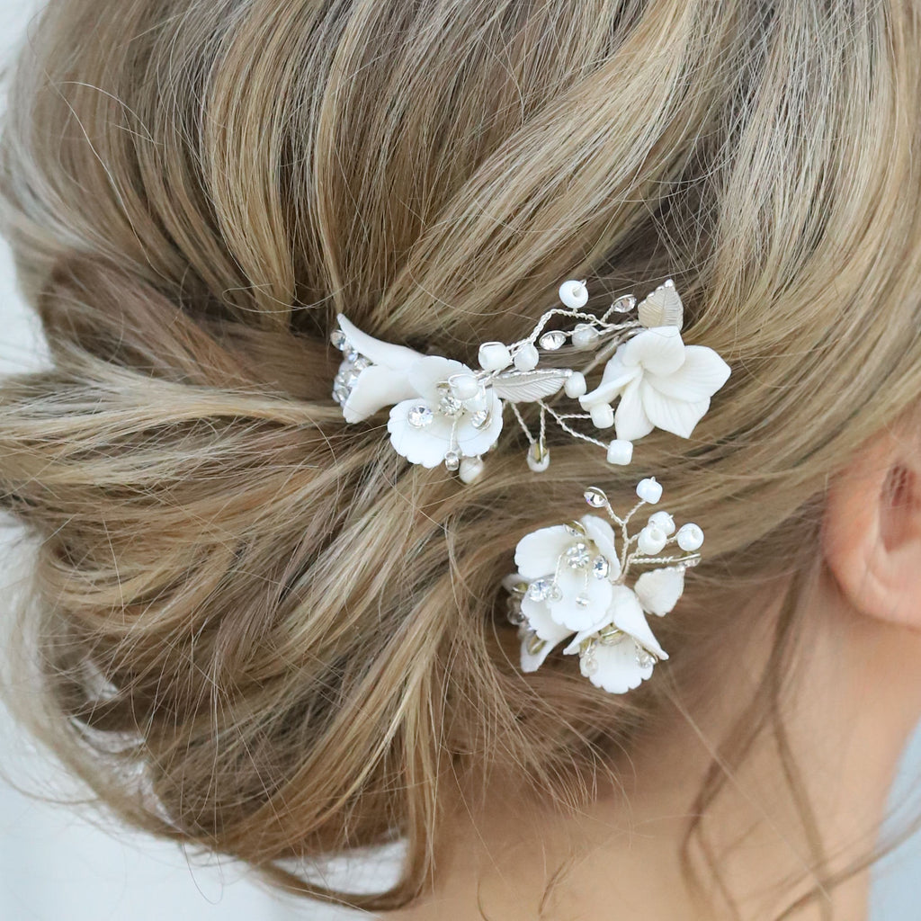 VIRGINIA: Ivory and Silver Floral Headpiece Set