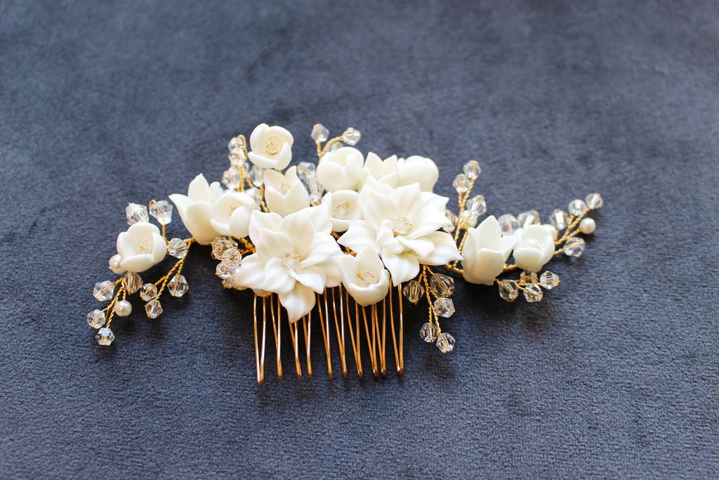 MORRISON: Ivory and Gold Floral Hair Comb