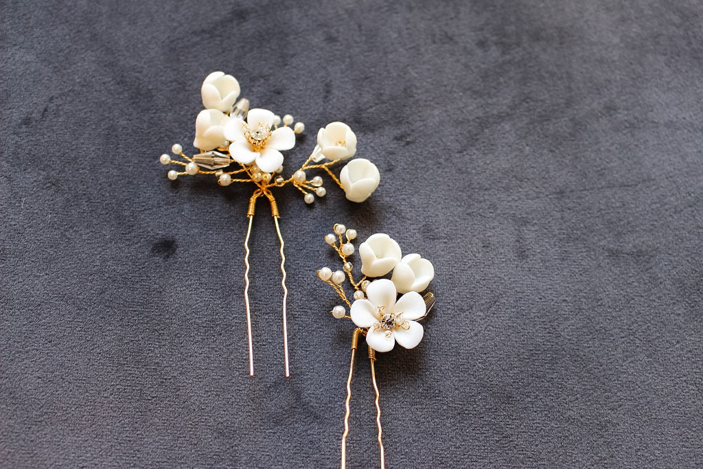 MORRISON PINS: Ivory and Gold Floral Hair Pins