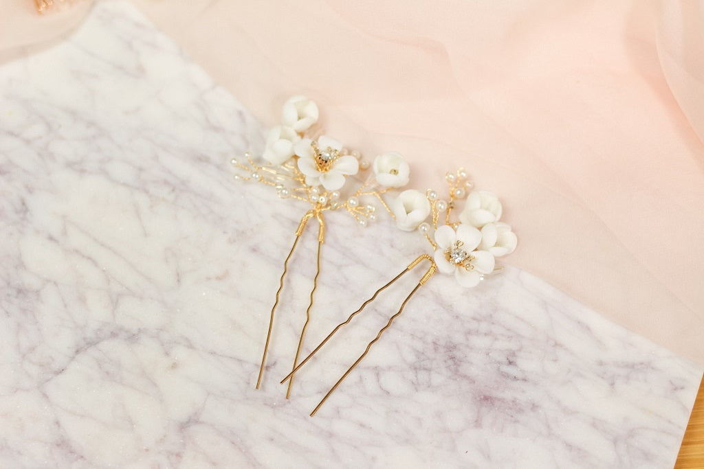 MORRISON PINS: Ivory and Gold Floral Hair Pins