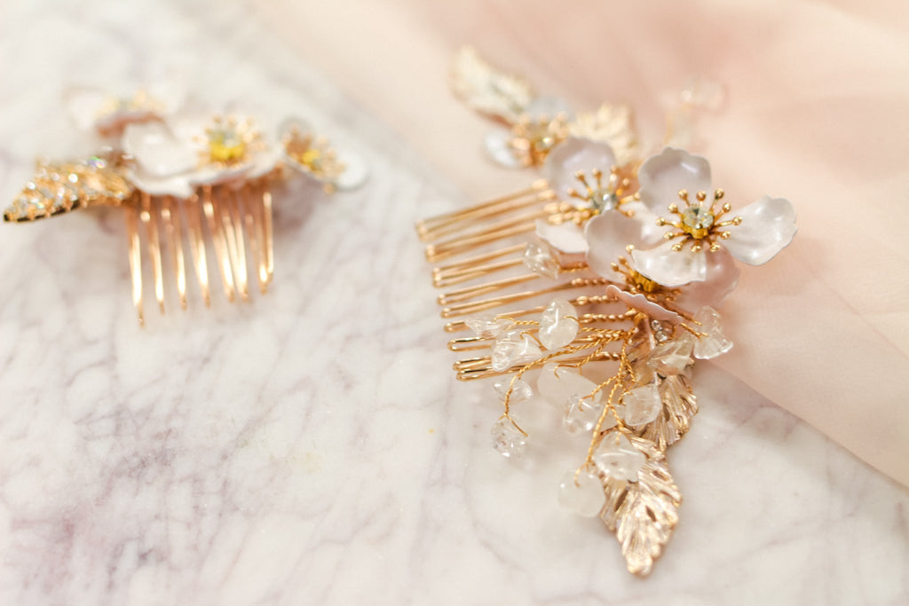 ANEMONE: Ivory and Gold Floral Hair Combs