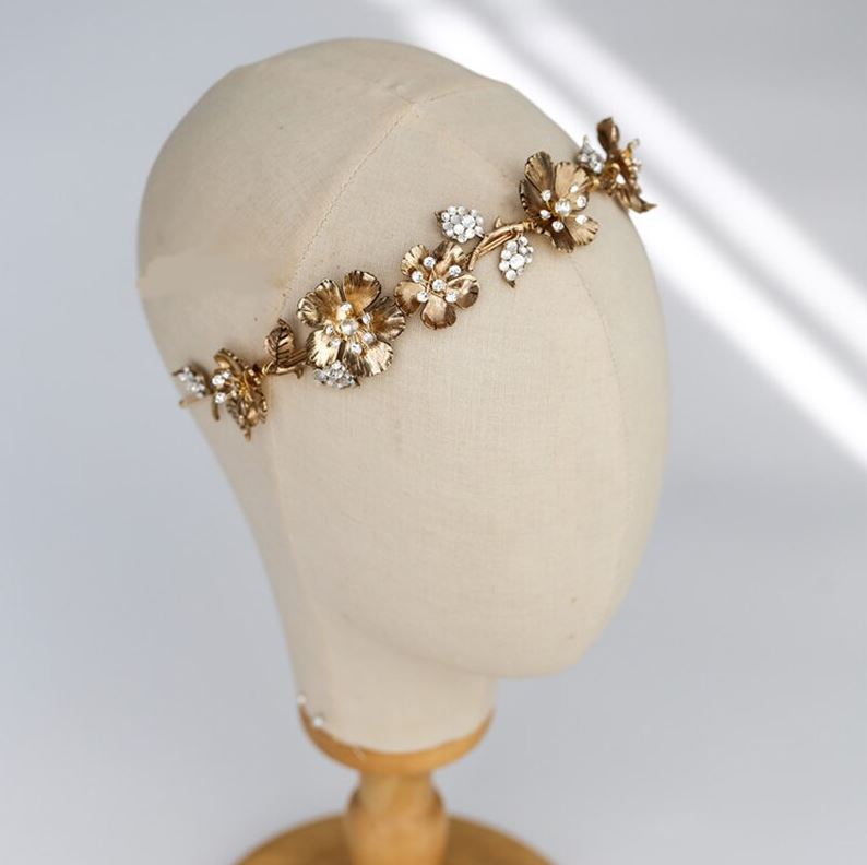LINNEA: Gold Floral Headband